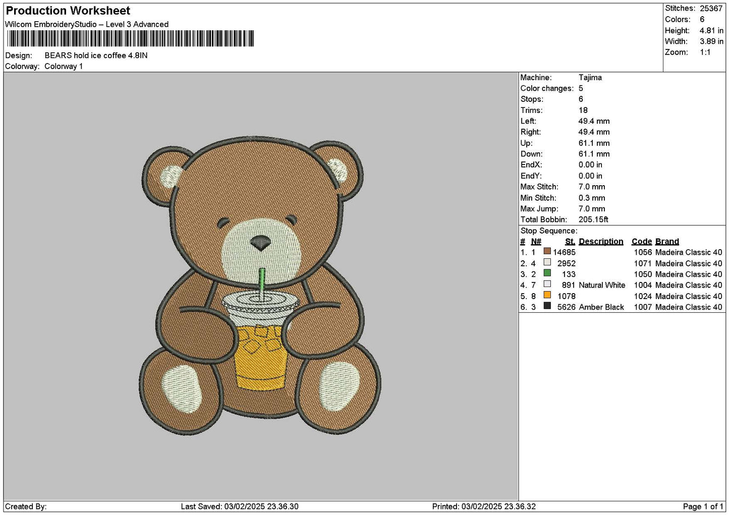 Bear Coffee Embroidery File 6 sizes