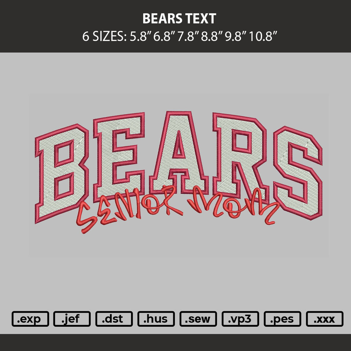 Bears Text Embroidery Machine Design File 6 sizes