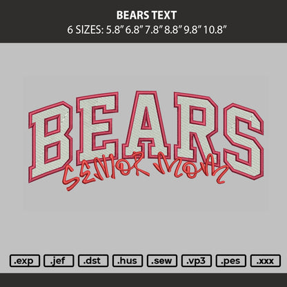 Bears Text Embroidery Machine Design File 6 sizes