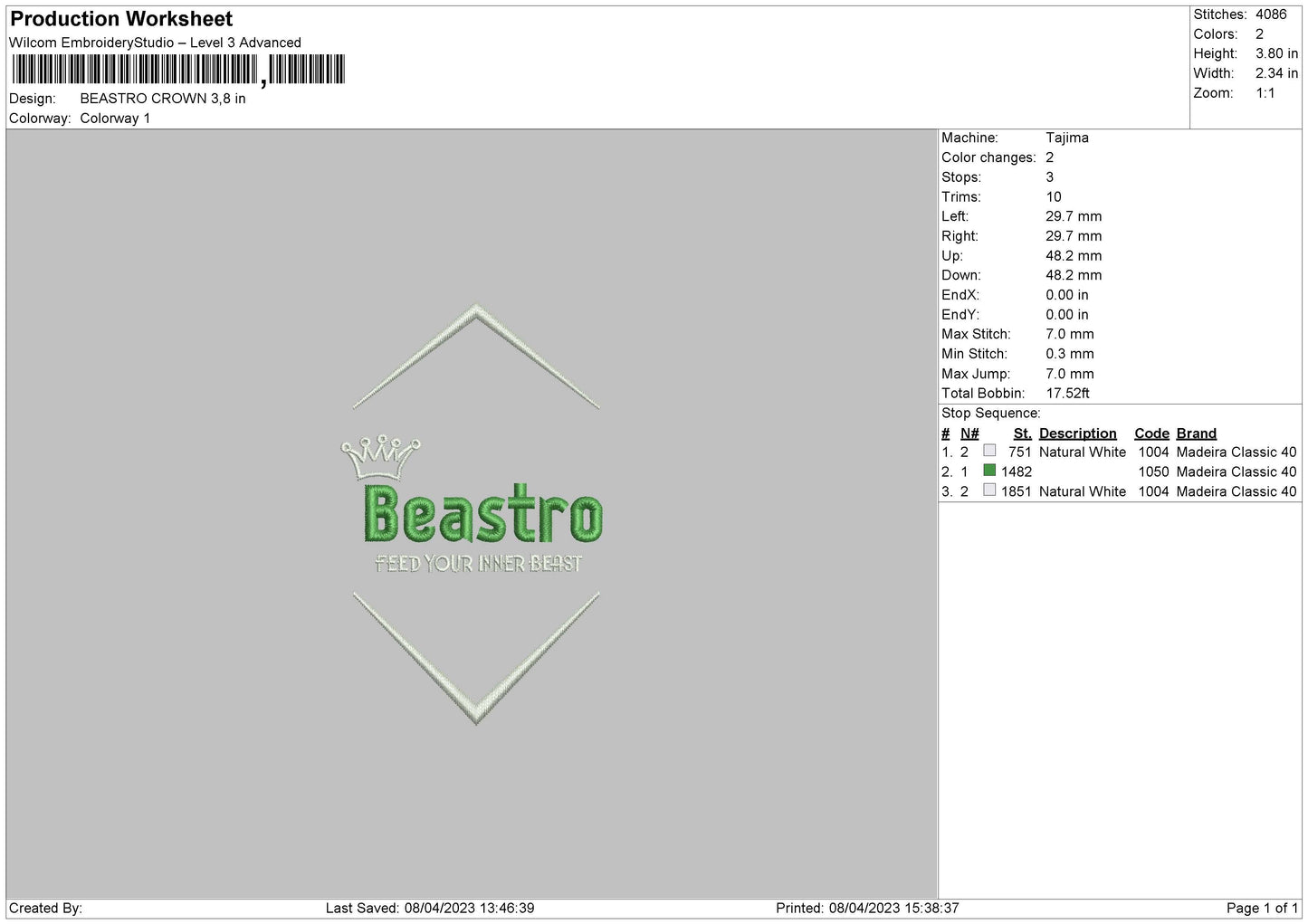 Beastro Crown Embroidery File 6 sizes