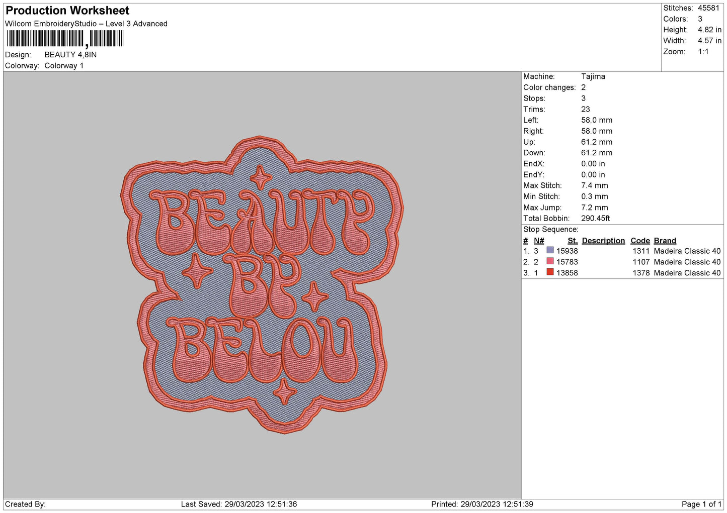 Beauty Txt Embroidery File 6 sizes