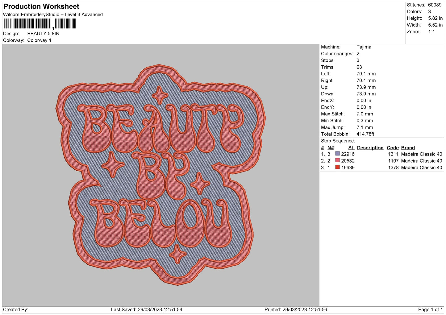 Beauty Txt Embroidery File 6 sizes