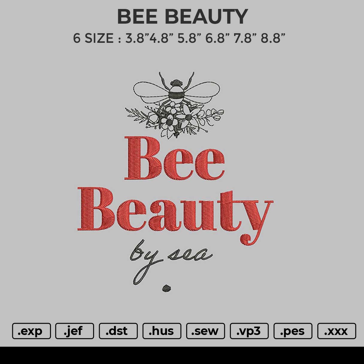 BEE BEAUTY Embroider File 6 sizes