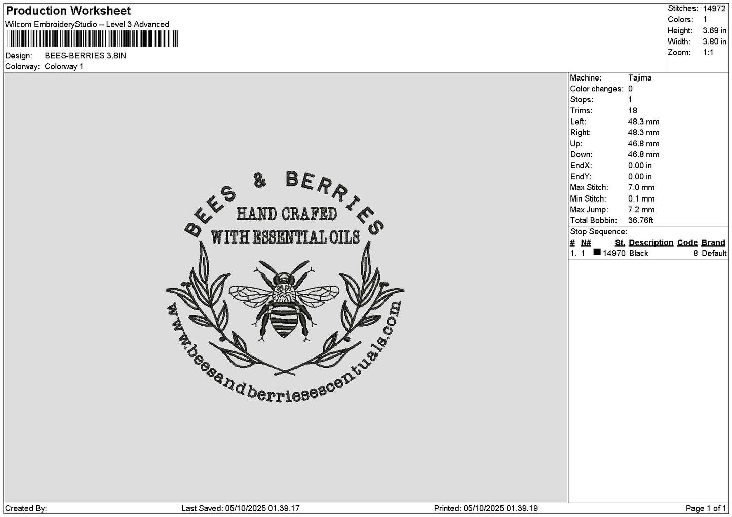 Beestext Embroidery File 6 sizes