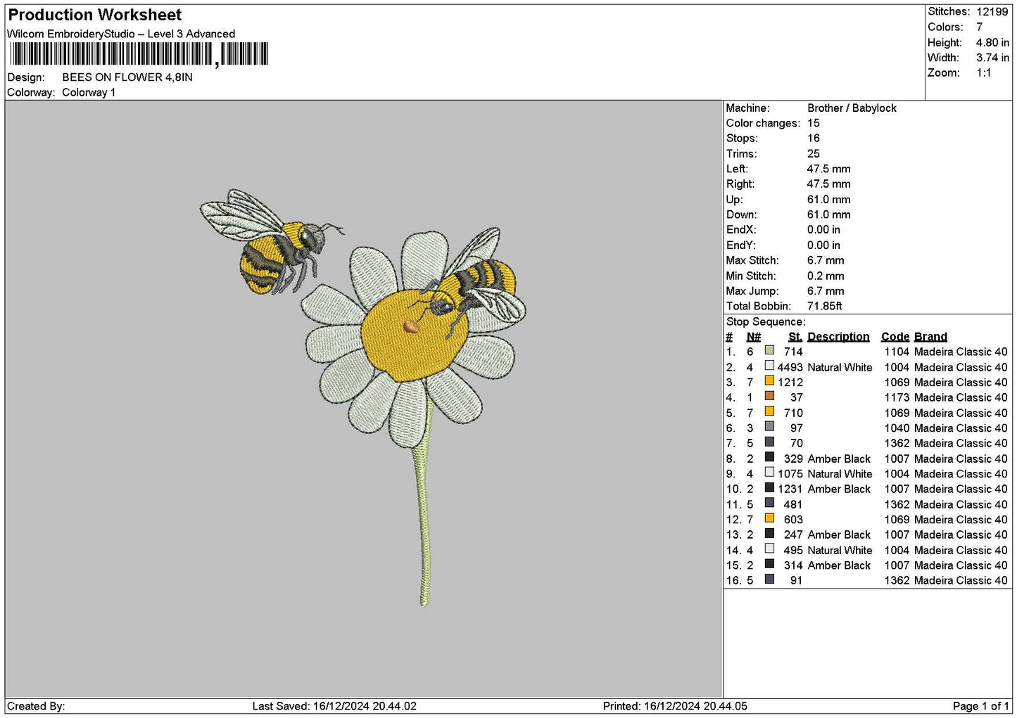 Flower Bee 1612 Embroidery File 6 sizes