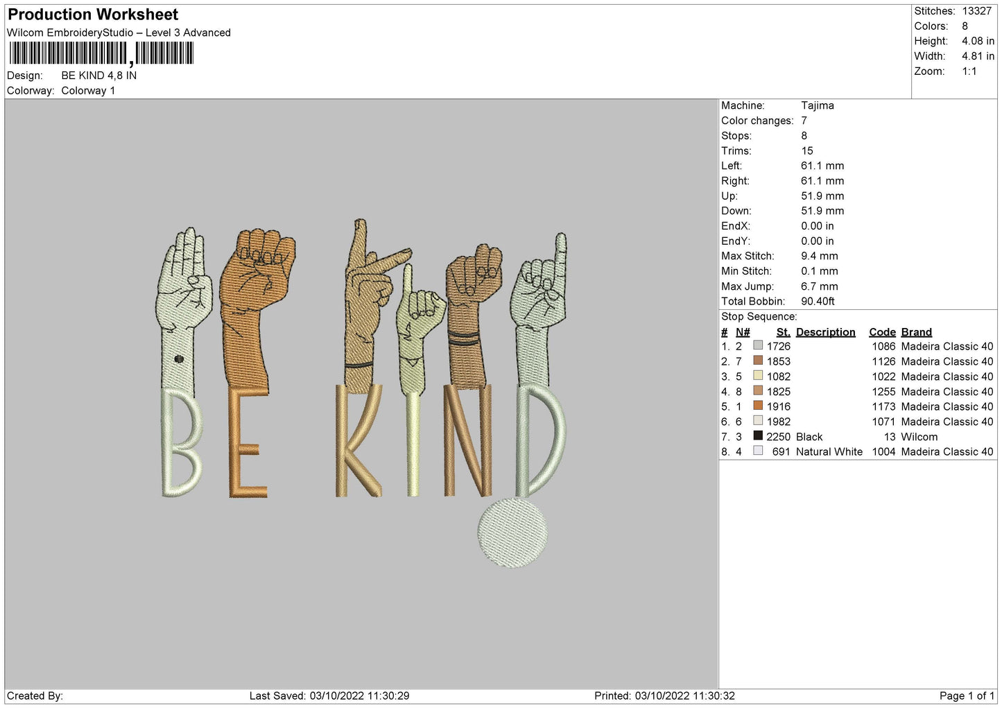 Be Kind Embroidery File 6 sizes