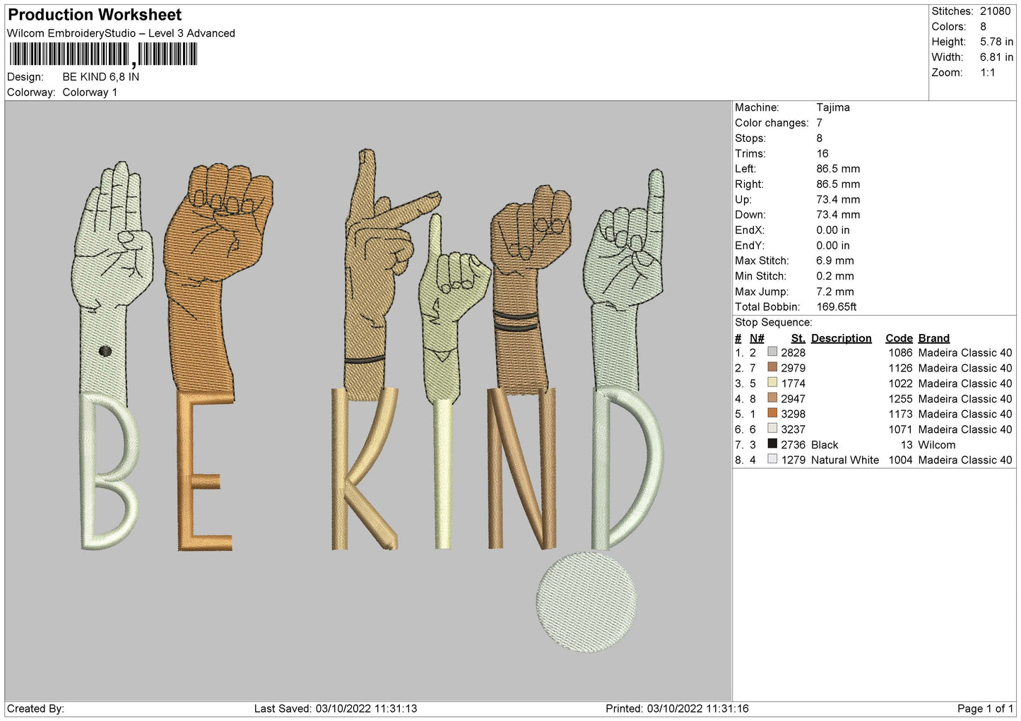 Be Kind Embroidery File 6 sizes