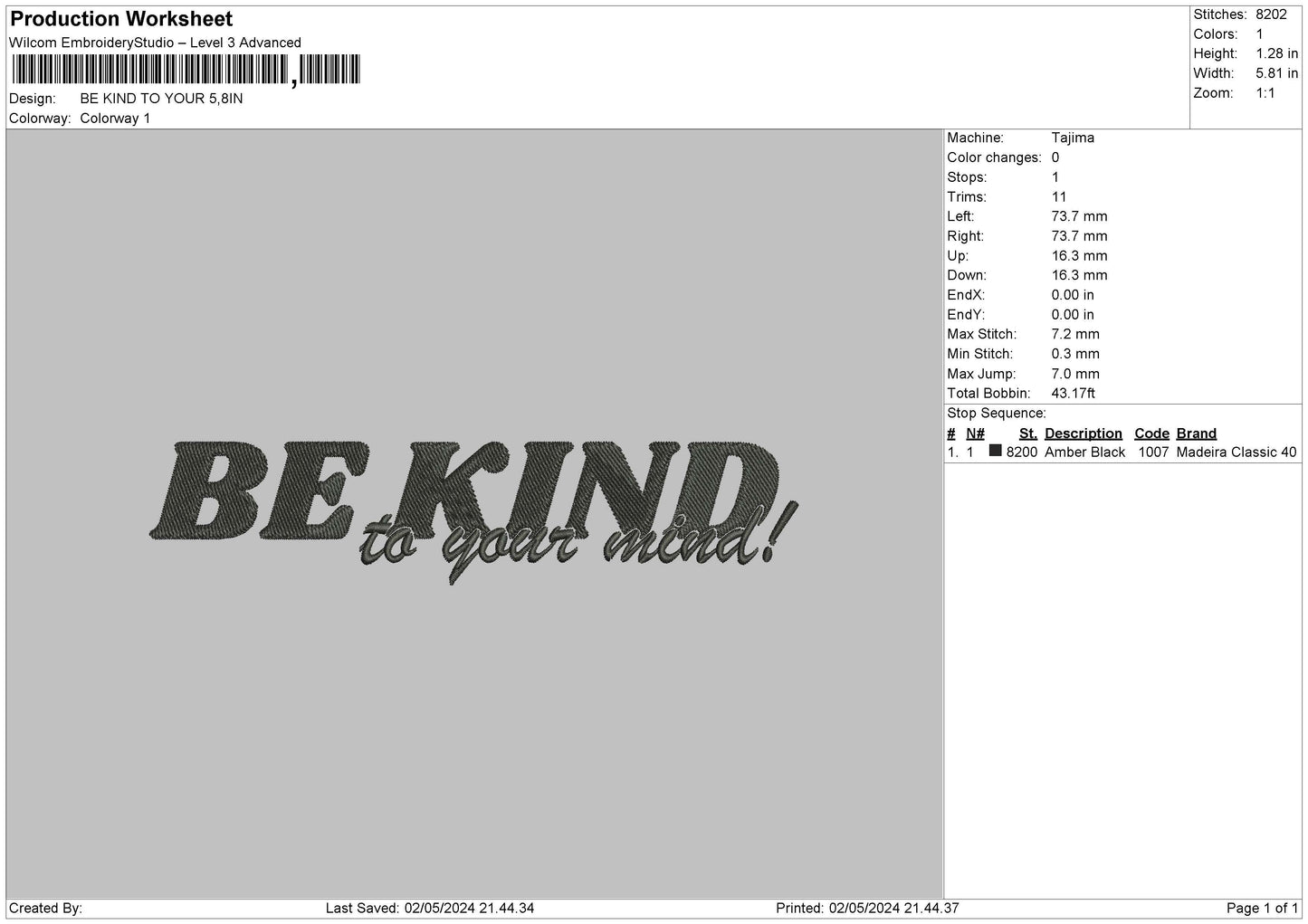 Bekindtext03 Embroidery File 6 sizes