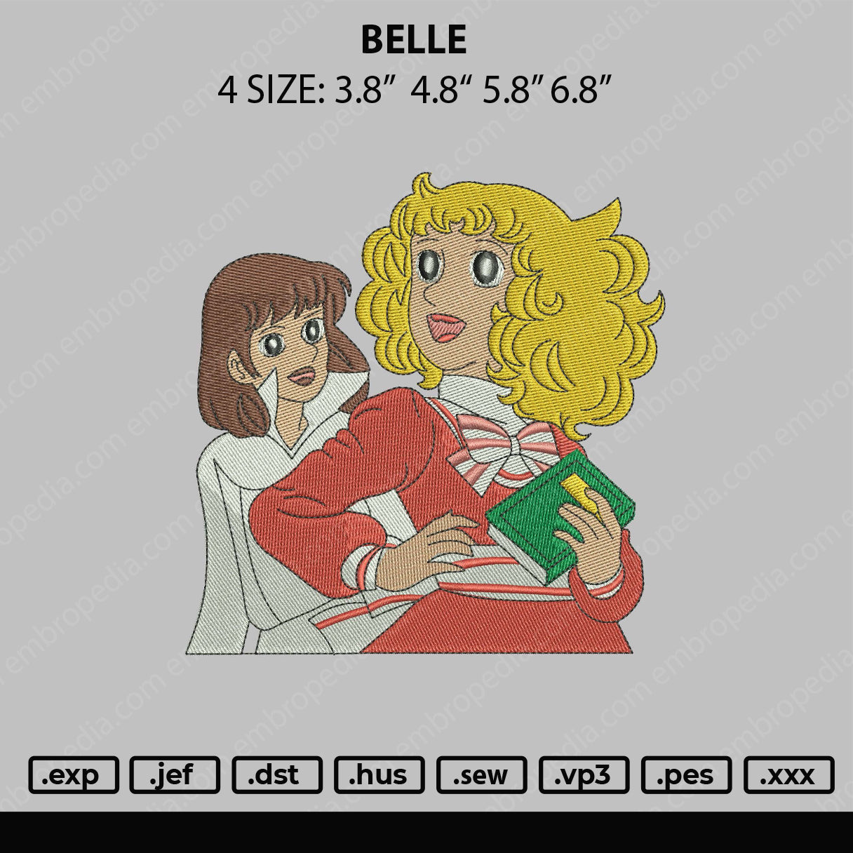 Belle Embroidery Design File 4 sizes