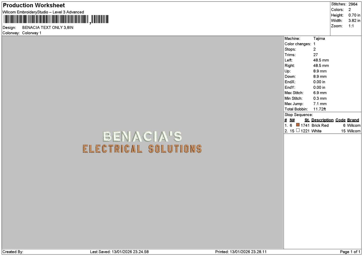 Benaciatext Embroidery File 6 sizes