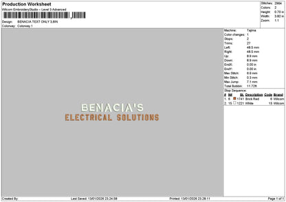 Benaciatext Embroidery File 6 sizes