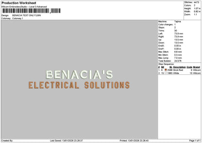 Benaciatext Embroidery File 6 sizes
