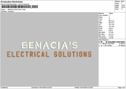 Benaciatext Embroidery File 6 sizes