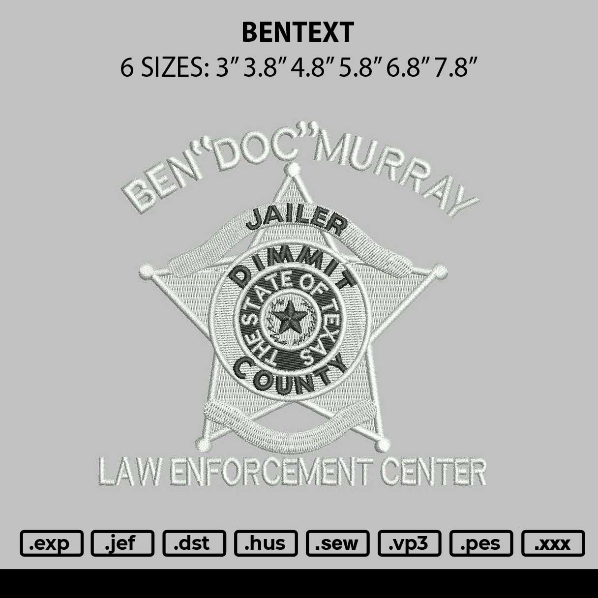 Bentext Embroidery File 6 sizes