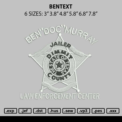 Bentext Embroidery File 6 sizes