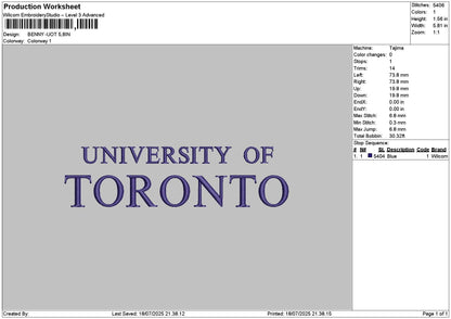 Torontotext 1807 Embroidery File 6 sizes