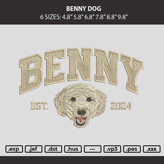 Benny Dog Embroidery Machine Design File 6 sizes