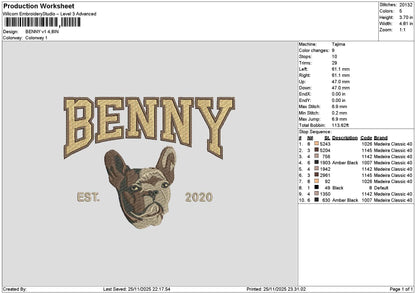 Benny Dog V1 Embroidery File 6 sizes