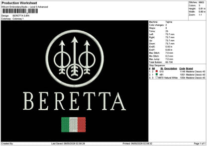 Berettatext Embroidery File 6 sizes