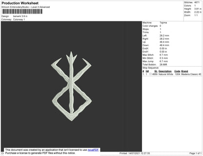 Berserk Logo Embroidery Design File