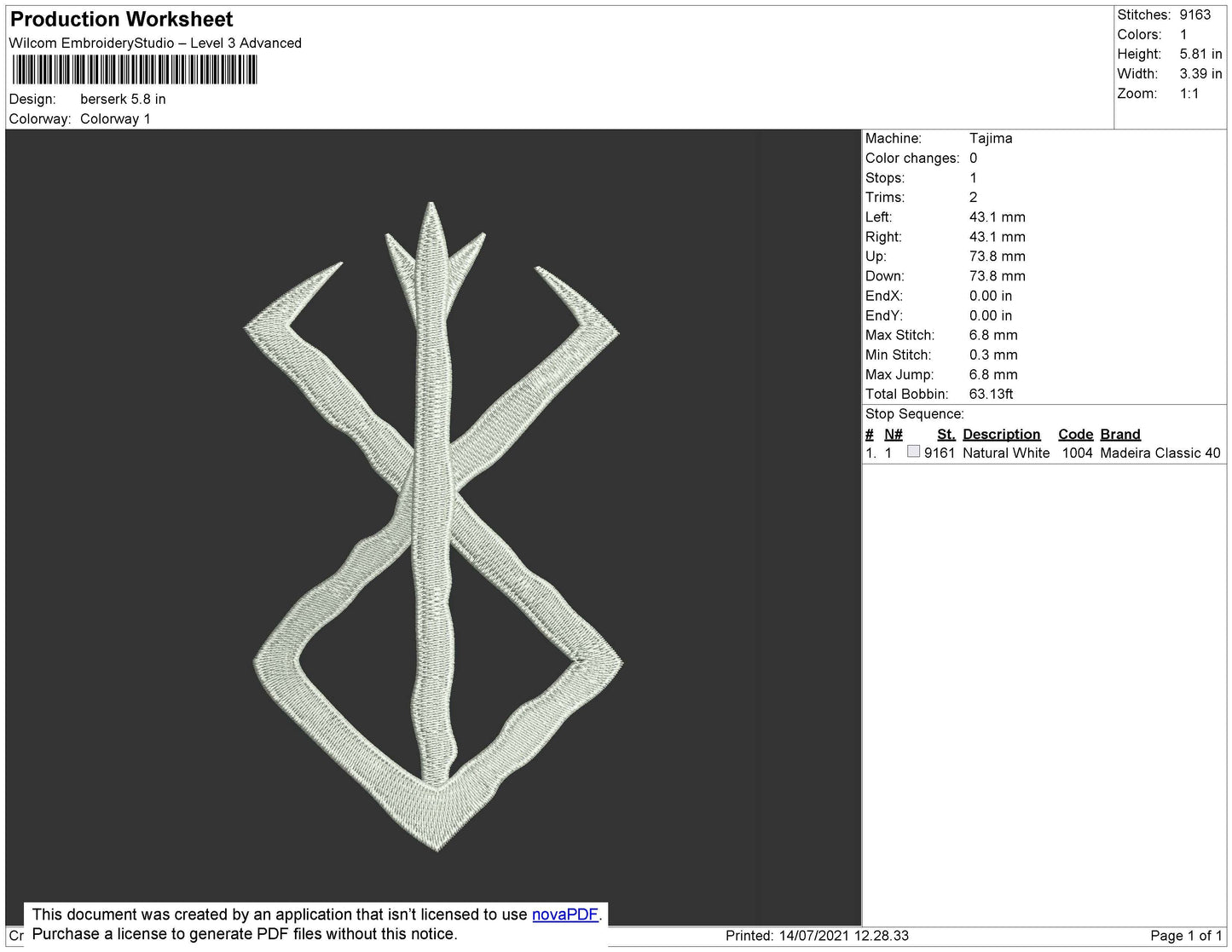 Berserk Logo Embroidery Design File