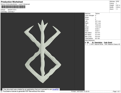 Berserk Logo Embroidery Design File