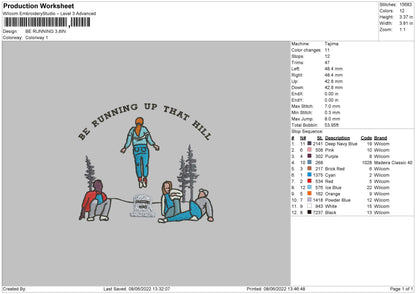 Be Running up that hill Embroidery Design File