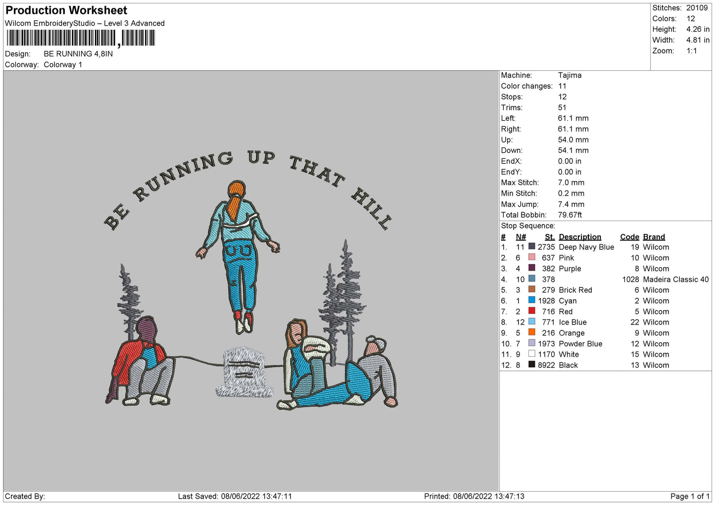 Be Running up that hill Embroidery Design File