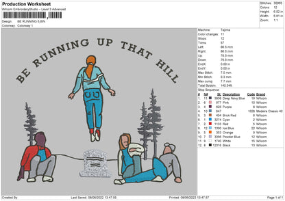 Be Running up that hill Embroidery Design File