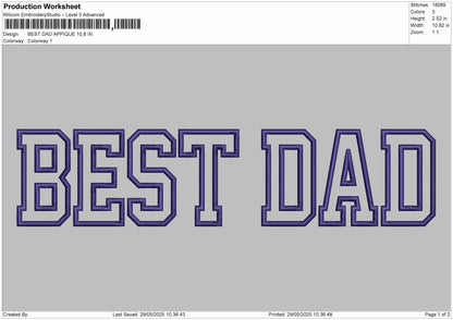BEST DAD APPLIQUE  Embroidery Machine Design
