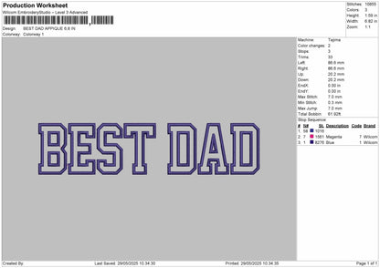 BEST DAD APPLIQUE  Embroidery Machine Design