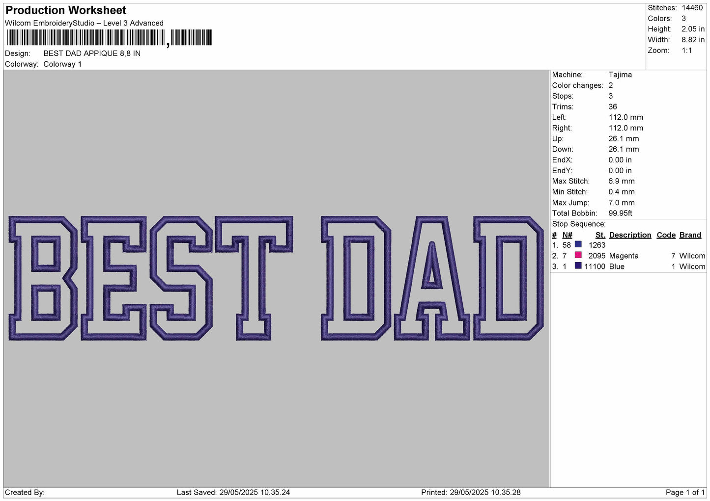 BEST DAD APPLIQUE  Embroidery Machine Design