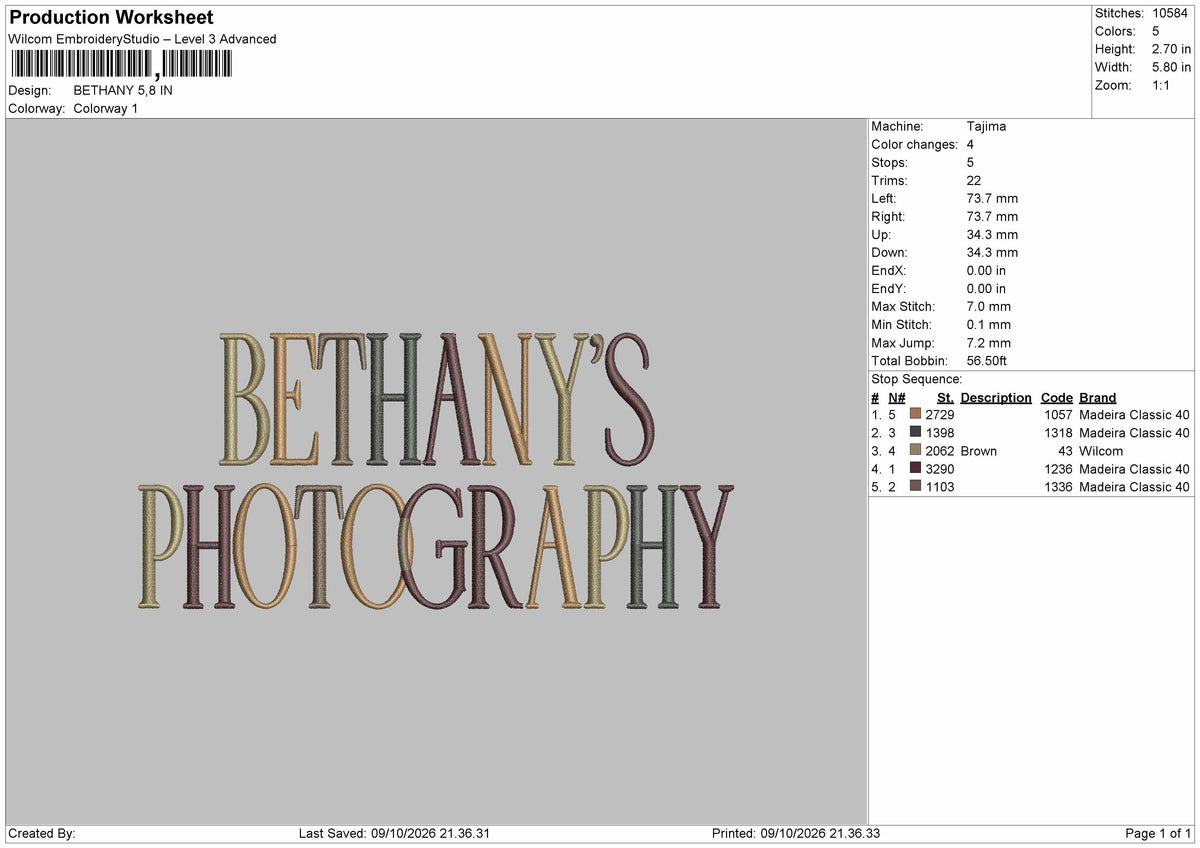 Bethanytext Embroidery Machine Design File 6 sizes