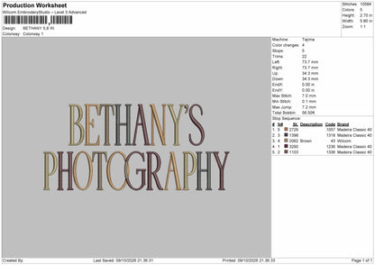Bethanytext Embroidery Machine Design File 6 sizes