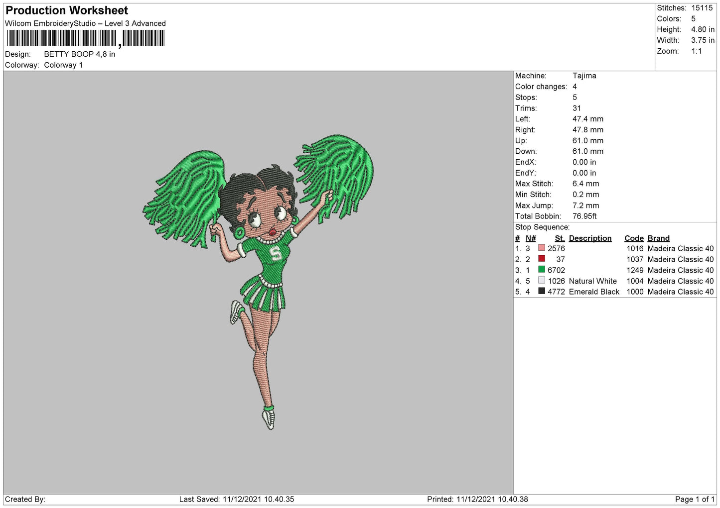Betty Boop Embroidery File 4 size