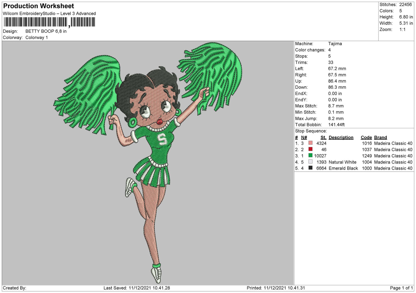 Betty Boop Embroidery File 4 size