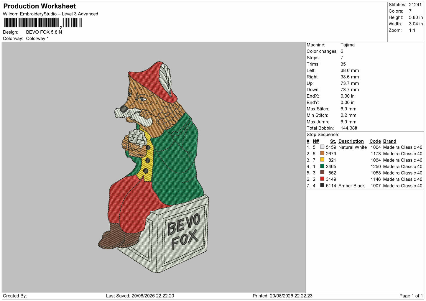 Fox 2008 Embroidery Machine Design File 6 sizes