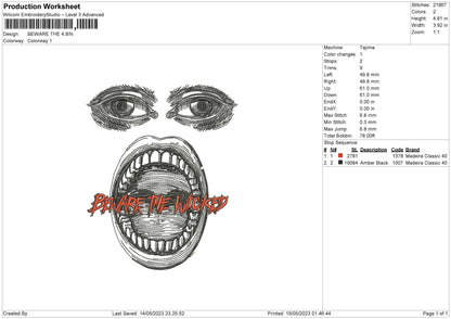 Beware The Embroidery File 6 sizes