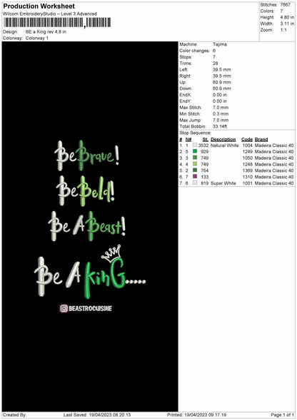 Be A king Embroidery File 6 sizes