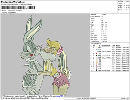 Bug Bunny V3 Embroidery File 4 size