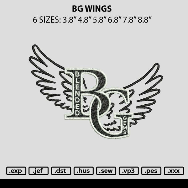 Bg Wings Embroidery File 6 sizes