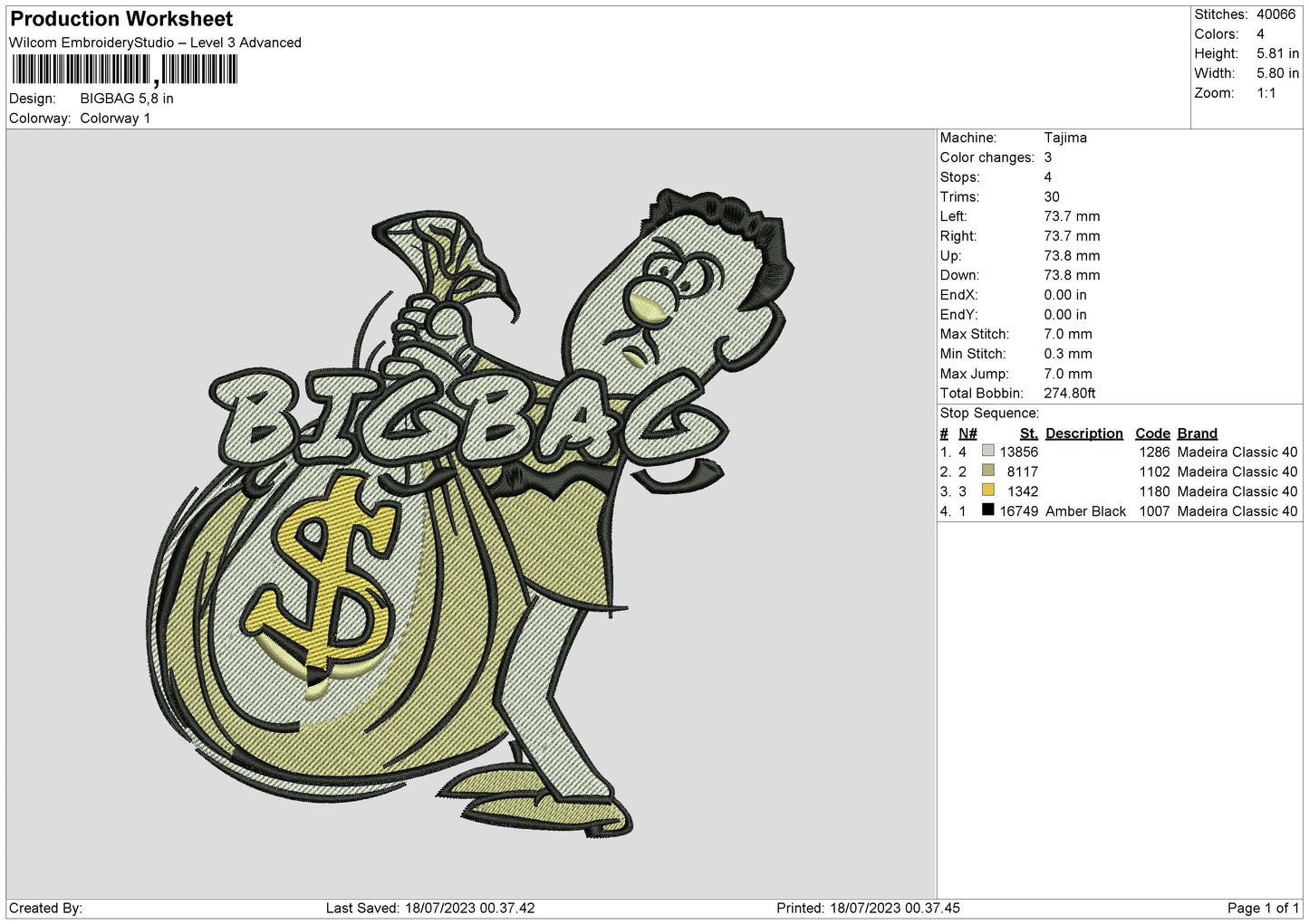 BigBag Embroidery File 6 sizes