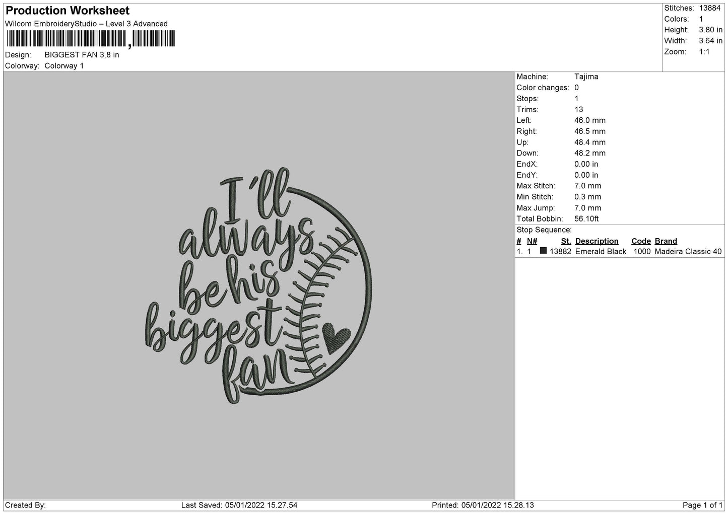 I'll always be his Biggest Fan Embroidery Design File 4 size
