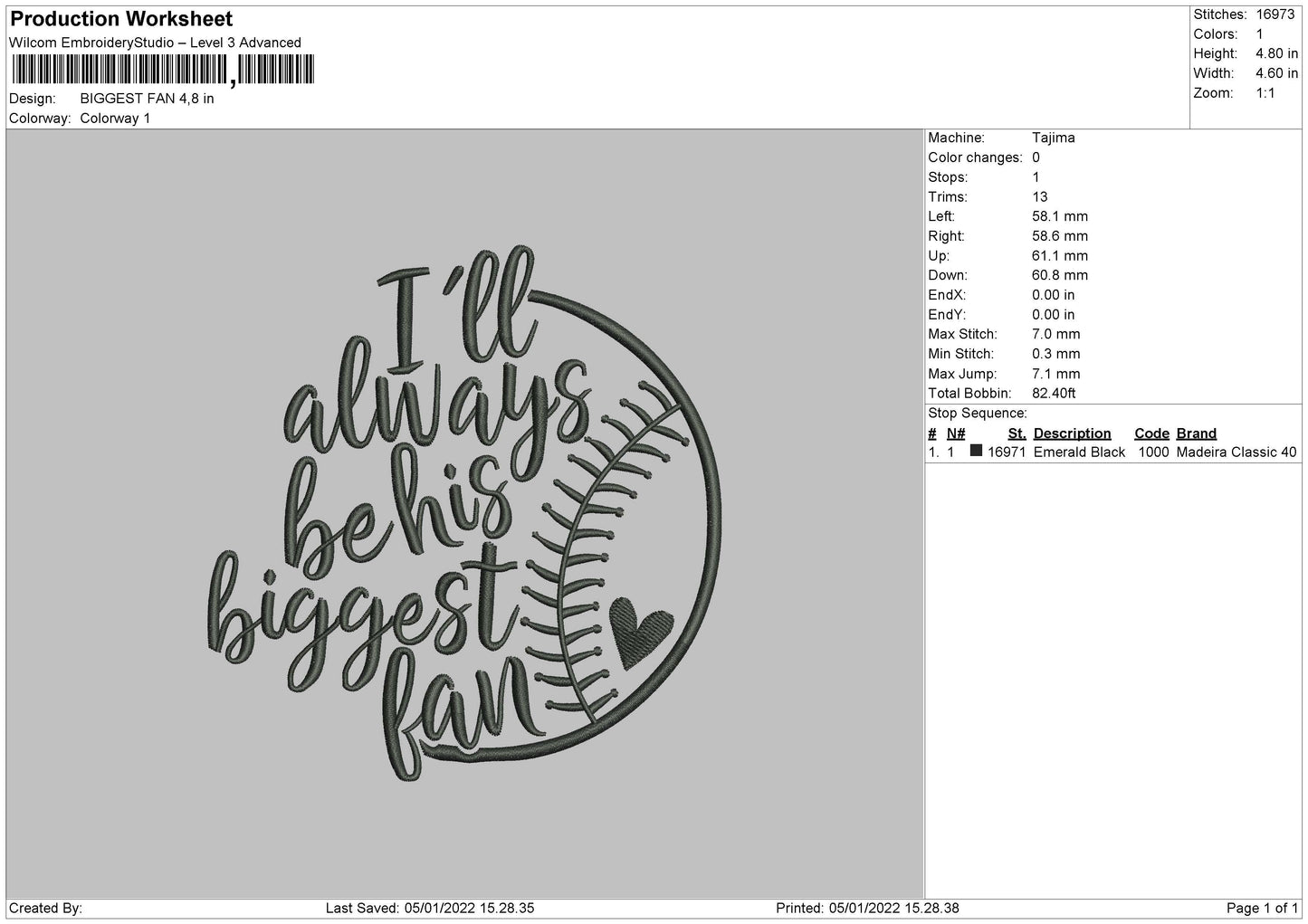 I'll always be his Biggest Fan Embroidery Design File 4 size