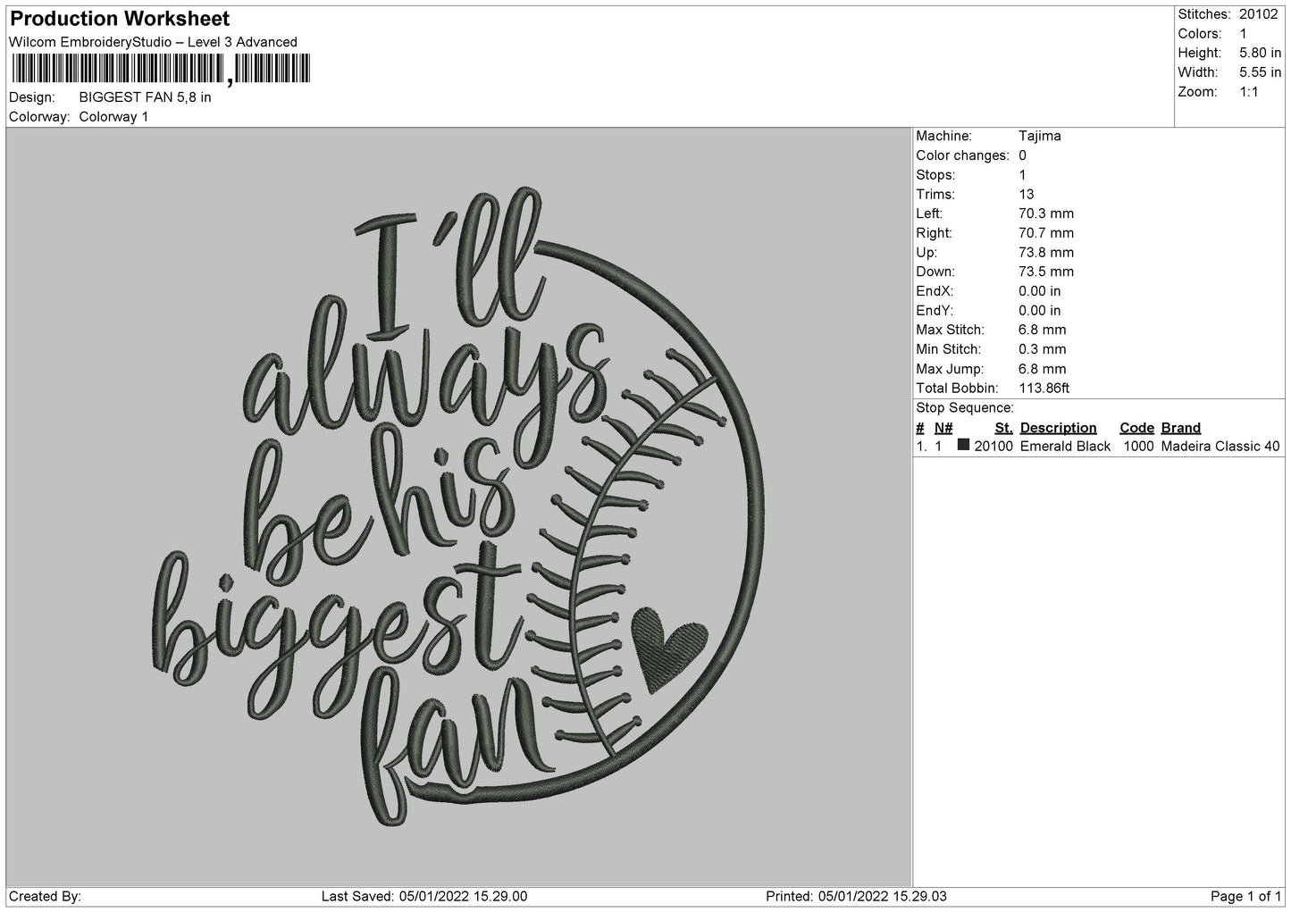 I'll always be his Biggest Fan Embroidery Design File 4 size