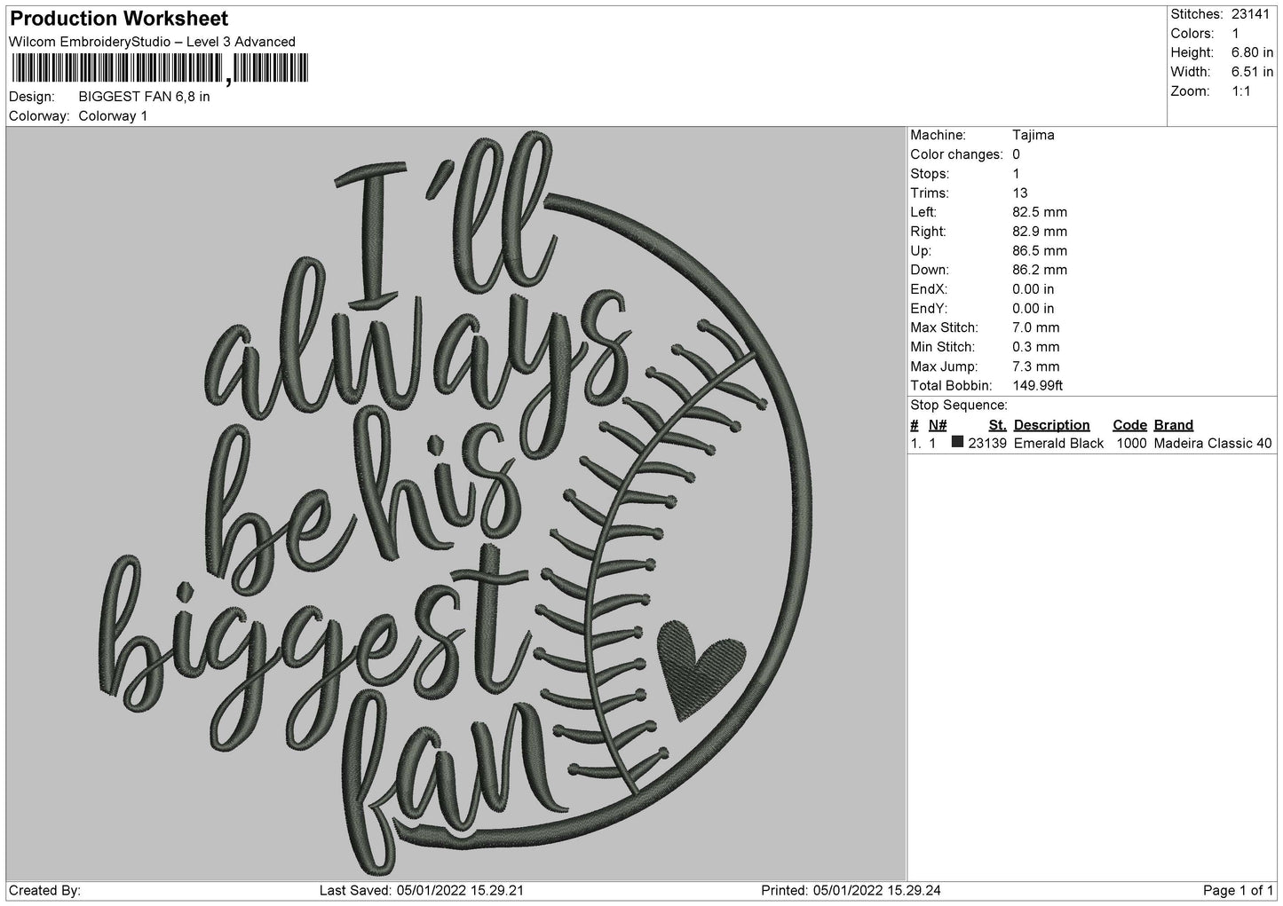 I'll always be his Biggest Fan Embroidery Design File 4 size