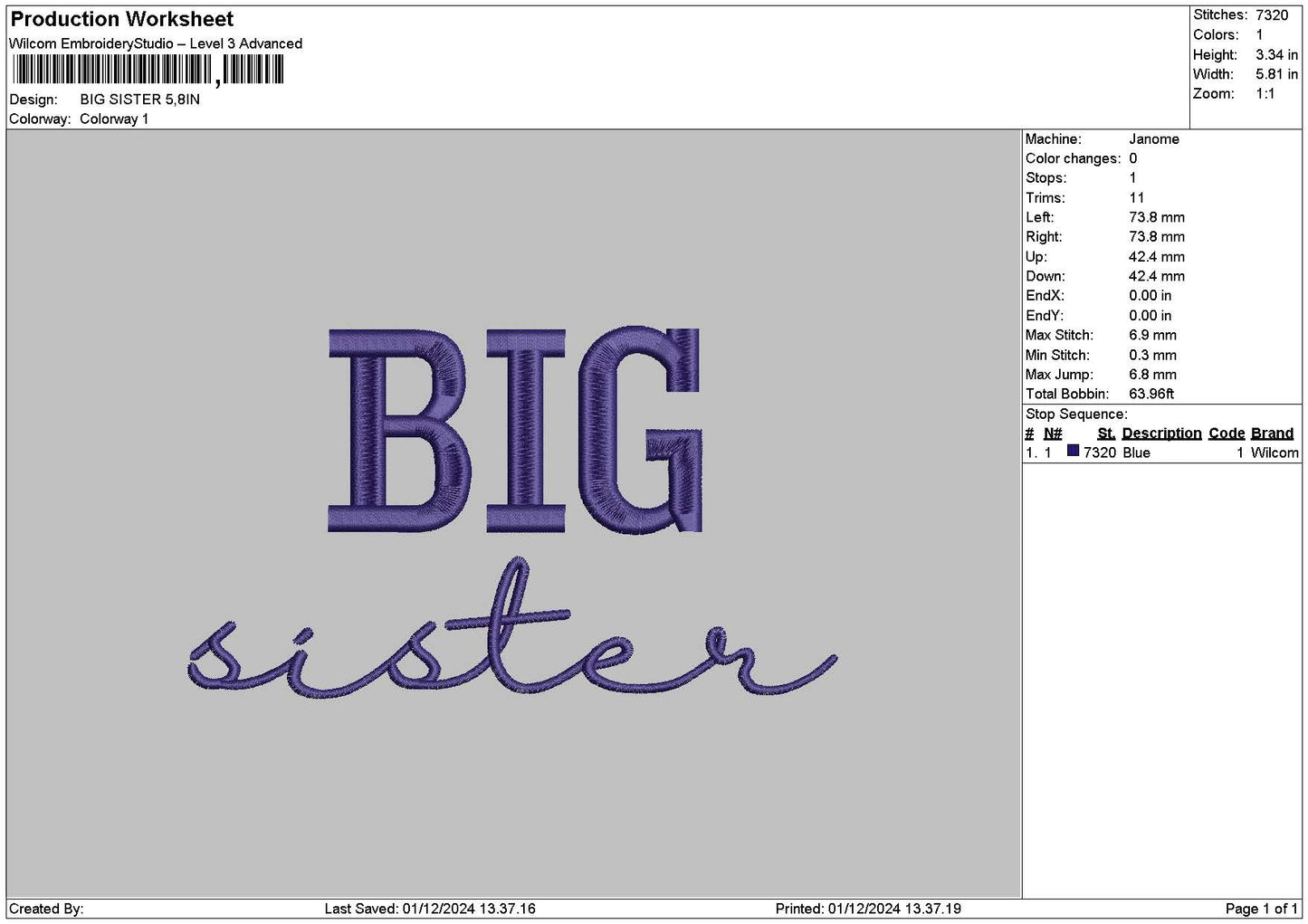 Bigsistertext Embroidery File 6 sizes
