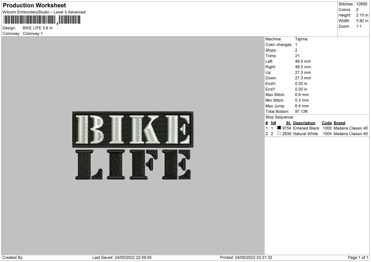 Bike Life Embroidery File 4 size