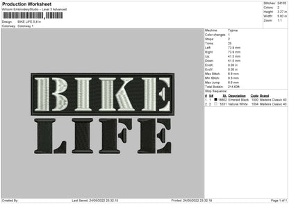 Bike Life Embroidery File 4 size