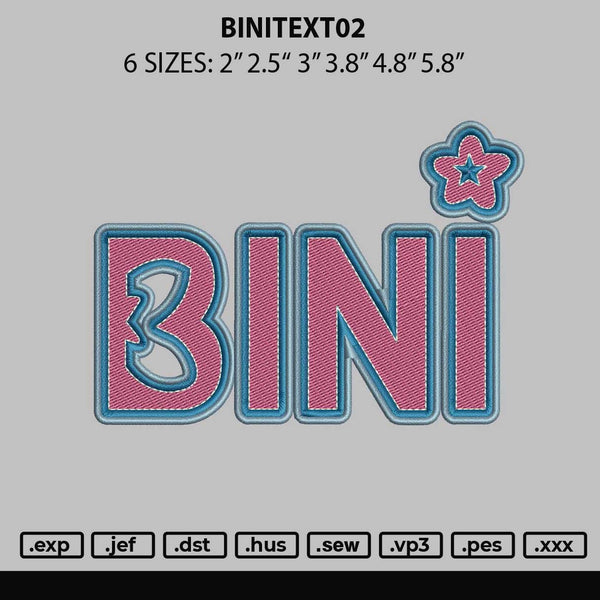 Binitext02 Embroidery File 6 sizes